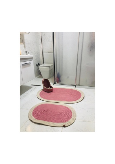 Jüt,hasır,4 Lü,banyo Paspas Takımı,bohem Tarzı Banyo Takımı,iskandinav Paspas/sepet Pembe Pembe