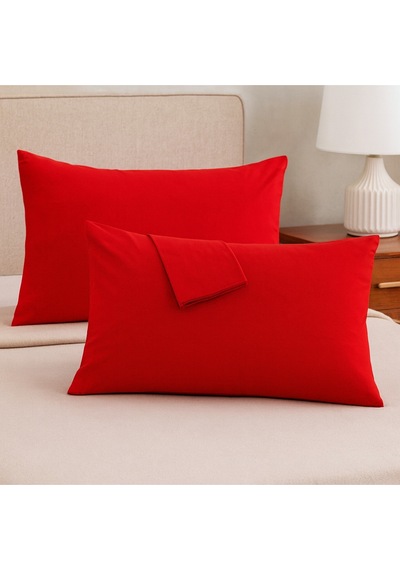 Kırmızı Pamuk Kumaş Kapaklı Yastık Kılıfı 2 Adet 50 X 70 Cm