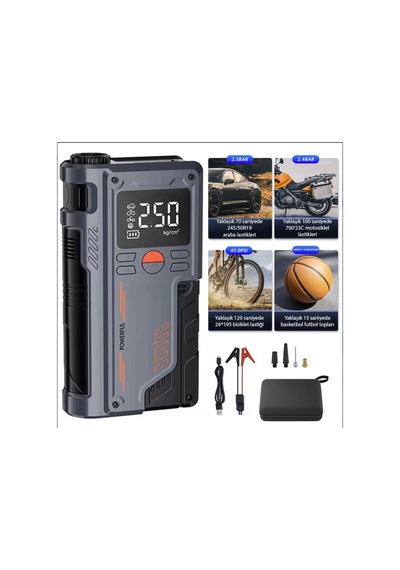 Turbo Akü Takviye Ve Lastik Şişirme Pompası Powerbank Özellikli Akü Starter Acil Durum Kiti