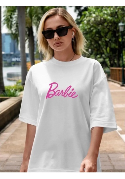 Kadın Baskılı Oversize T-shirt - Beyaz 001