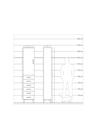 Arges Dolap 3 Raflı 6 Çekmeceli Tek Kapaklı 44x30x221 Çam-ant... Çam