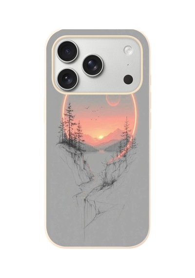 İphone 17 Pro Uyumlu Günbatımı Mermer Desenli Baskılı Silikon Kılıf