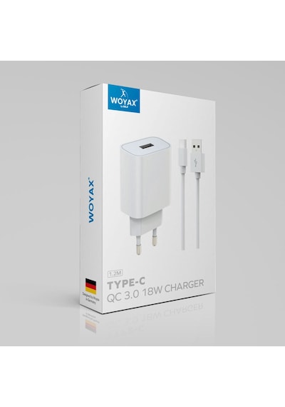 Woyax by Deji Samsung Galaxy Uyumlu Note 7 / Note8 / Note 9 -Note FE Hızlı Şarj Aleti 18W QC 3.0 Type-C