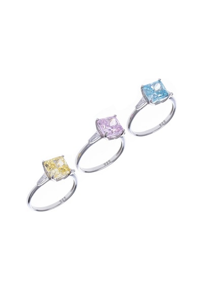 Nagiss 8 MM Kare Pembe Zirkon Taşlı 925 Ayar Gümüş Tektaş Kadın Yüzük