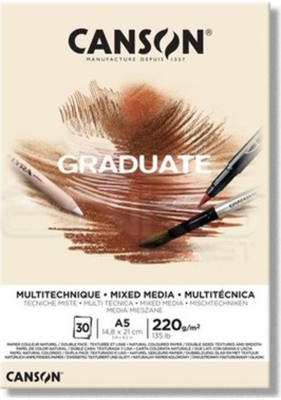 Canson Çizim Bloğu Graduate Mıx Medıa Natural 30 Sy A5 220   Gr