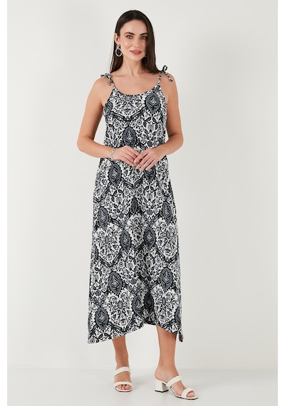 Lela Regular Fit Ip Askılı Uzun Bayan Elbise 5865732 Siyah-Siyah
