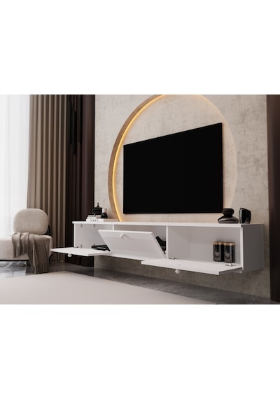 Melura Tv Ünitesi - Tv Sehpası 180 Cm Duvara Monte %100 Mdf Beyaz