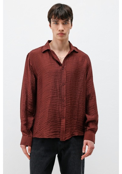 Vamos Dokulu Oversize Gömlek Bordo