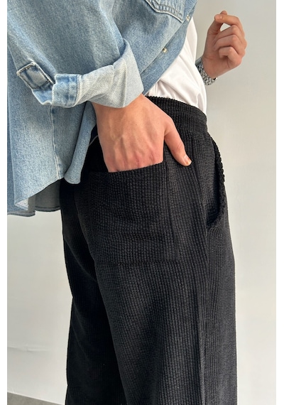 Erkek Beli Lastikli Baggy Kalıp Kadife Pantolon 001