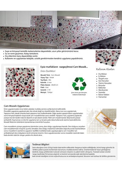Mutfak, Banyo, Sauna, Spa, Havuz ve Tüm yüzeyler için Cam Mozaik.