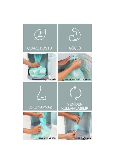 Korbell 16 L Kirli Bebek Bezi Kovaları ile Uyumlu 2500 Adet Pudra Kokulu Bebek Bezi Kapasiteli Yerli 5 Paket Çöp