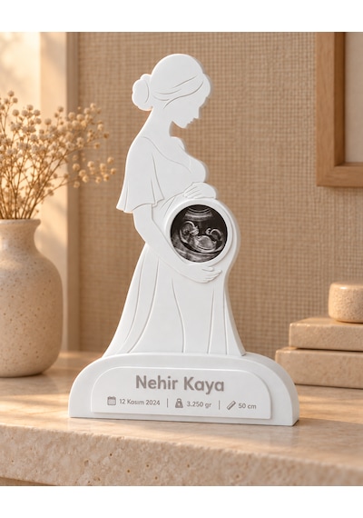 Sehmira Kişiye Özel Hamile Anne Bebek Anı Çerçevesi Beyaz