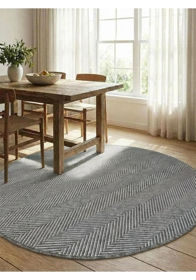 Yuvarlak Sisal Elit 1002 Gri Hasır Görünümlü Modern Salon Oturma Odası Dört Mevsim Halı Antrasit Antrasit