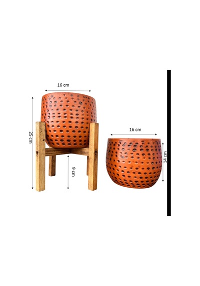 Bitki Tasarımı Siyah Nokta Desenli Terakota Saksı & Saksılık Dekoratif Salon Çiçekliği Ayaksız - 4 Ayaklı 15 Cm