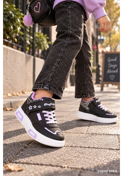 Mini Bonito Unisex Çocuk Sneaker Işıklı Tabanlı Günlük Spor Ayakkabı 26-30 Numara Arası Işıklı Lila