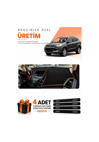 Ford Kuga 2013-2015 Uyumlu Torpido Koruma Örtüsü Oto Kılıfı - Siyah Kahverengi