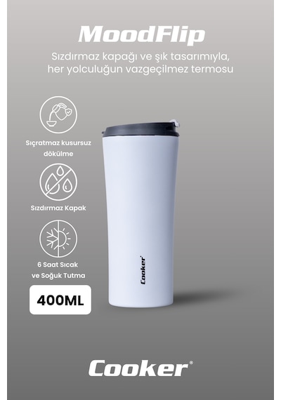 Cooker Moodflip 400 Ml Paslanmaz Çelik Bardak Termos Ckr2050 Beyaz