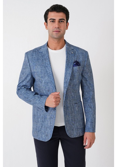 Slim Fit Torba Cepli Kırçıllı Dokuma Esnek Pamuklu İndigo Ceket C 748 Indıgo