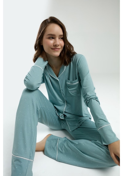 Pierre Cardin Kadın Yeşil Gömlek Pijama Pc8986-s-v1 Yeşil