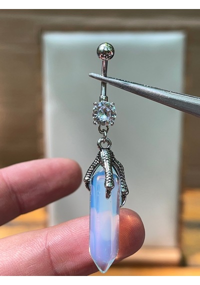316 L Cerrahi Çelik Zirkon Ve Opal Taşlı Pençe Modeli Göbek Piercingi Mavi