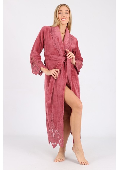 Dantelli Bambu Cotton Triga Bornoz Kiremit