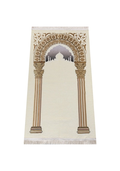 Taç Mahal Desenli Şönil Seccade Krem