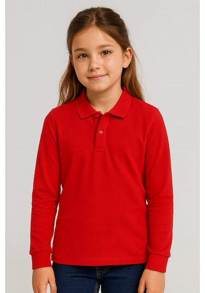 Bilge Trend Kırmızı Okul T-shirt , Uzun Kollu Polo Yaka Kız Erkek Çocuk 23 Nisan , Okuma Bayramı Tişört Kırmızı