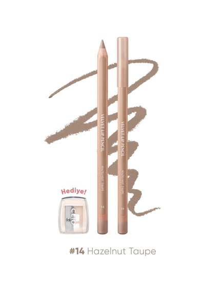 Kremsi Formüle Sahip Dudak Kalemi Ve Kalemtıraş Seti Velvet Lip Pencil Set 14 Hazelnut Taupe