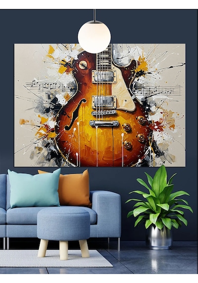 Soyut Gitar Sanat Boyama Dekoratif Kanvas - Mdf Ahşap Tablo