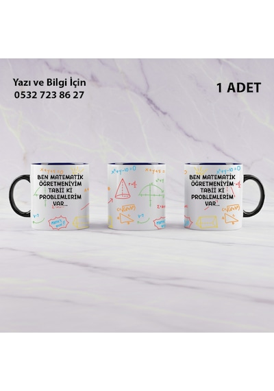 Matematik Öğretmeni Öğretmenler Günü İçin Kişiye Özel İsim Baskılı Kupa Bardak Öğretmene Hediyelik Siyah