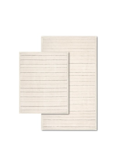 Bluenity Lines Doğal Pamuklu 2'li Banyo Kilim Seti 60x100+50x60 Cm - Ekru