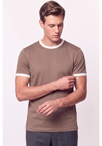 Efor Slim Fit Bisiklet Yaka Vizon - Ekru Tişört Ts 932 Vizon-ekru