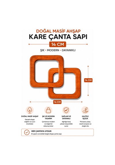 Vollen Yarn Doğal Masif Ahşap Kare Çanta Sapı 14 Cm 1 Çift 2 Adet El Yapımı Çanta Kulpu Çanta Aksesuarı Bej