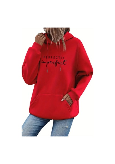 Perfectly Baskılı Oversize Sweatshirt Kırmızı
