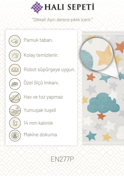 Minika Serisi En277 Yumuşak Dokulu Hav Toz Yapmayan Figürlü Çocuk Odası Halısı Çok Renkli - 11