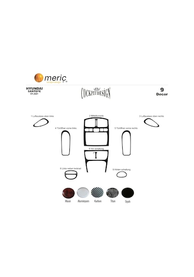 Meriç® Hyundai Santa Fe Ön Torpido Kaplama 9 Parça 2002-2006 (530156514)
