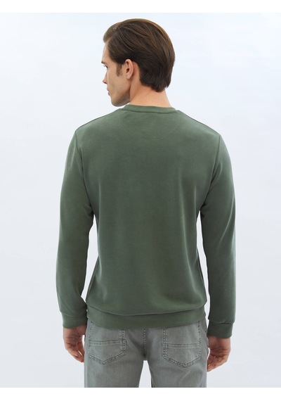 Kip Haki Bisiklet Yaka Baskılı Sweatshırt 396797 Haki