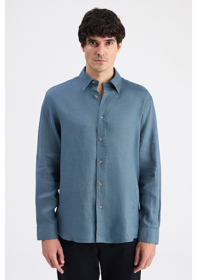 D'S Damat Ds Damat Comfort Petrol Düz %100 Keten Gömlek 6hc02ap01304m R01
