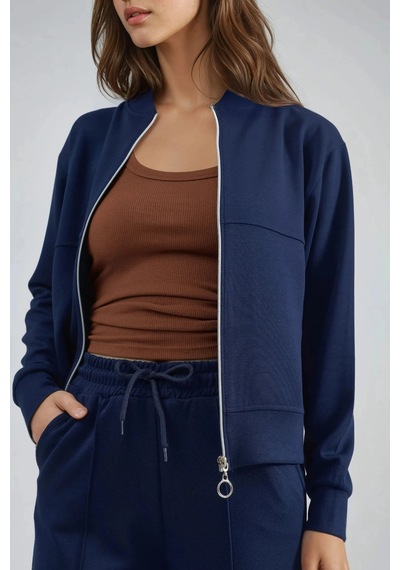 Fiolin Modal Dokulu Fermuarlı Sweatshirt & Nervürlü Pantolon Takımı Lacivert