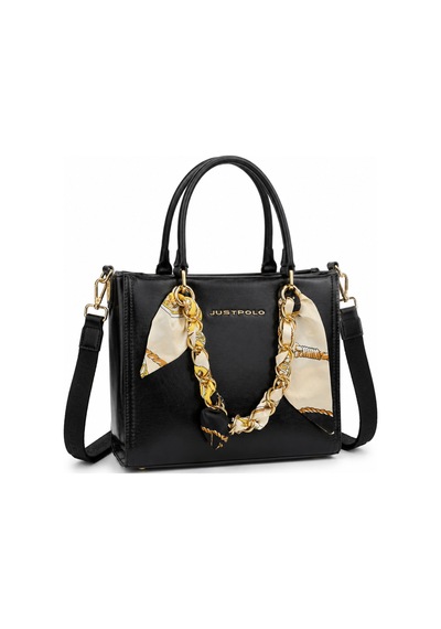 Just Polo Orijinal Kadın Omuz Ve Çapraz Askılı Zincir Detaylı Günlük Veya Özel Kullanıma Uygun Lüks Kol Çantası Shopper 25x20x9 Cm Siyah