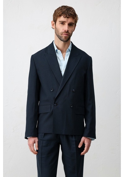 Antioch Relax Fit Keten Karışımlı Erkek Blazer Ceket Lacivert