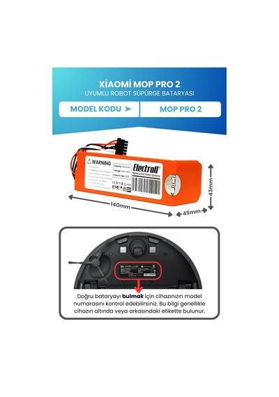 Xiaomi Mop Pro 2 Uyumlu Batarya 5200mah Robot Süpürge Batarya