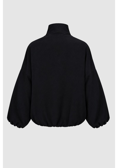 Thalure Kadın Siyah Kruvaze Oversize Bomber Ceket