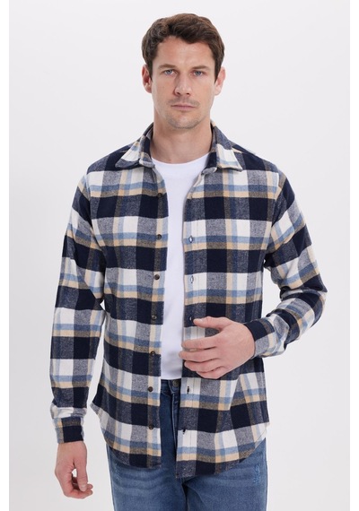Tudors Erkek Slim Fit Dar Kesim Kareli Kışlık Oduncu Gömlek-42201 Lacivert Tudors Erkek Slim Fit Dar Kesim Kareli Kışlık Oduncu Gömlek-42201 Lacivert