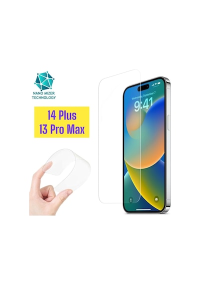 Apple  Uyumlu iPhone 14 Plus/13 Pro Max Ekran Koruyucu Nanoglass Kabarcıksız Şeffaf Ekran Koruyucu