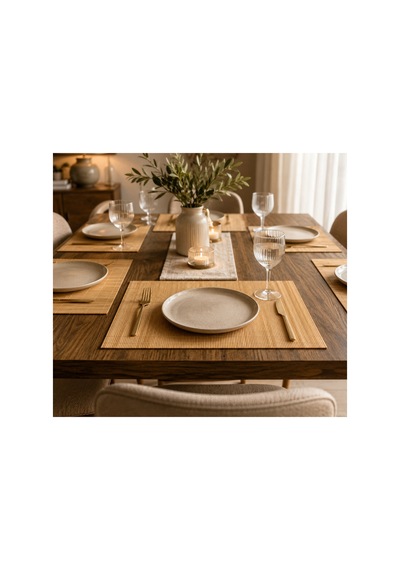 3'lü Set Bambu Amerikan Servisi Doğal Şık Sofra Sunumu Dekoratif Hasır Görünümlü Masa Servisi 30x38 Cm Kahverengi