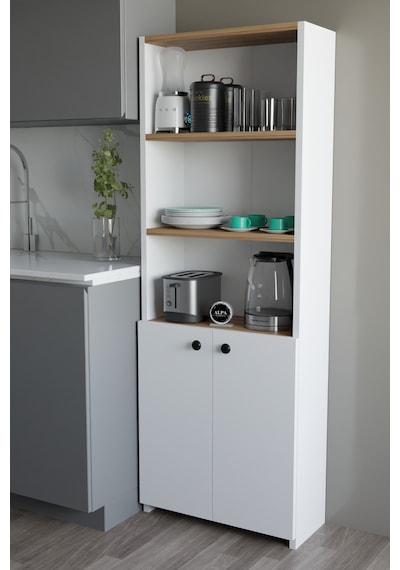 Kapaklı Çok Amaçlı Mutfak Dolabı 150x50x22 Cm - Raflı Erzak Dolabı Modern Depolama Ünitesi Beyaz - Atlantik Çam