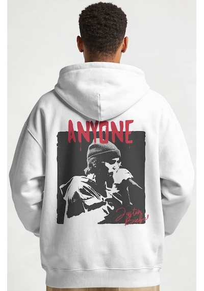 Sevbano Justin Bieber Anyone Şarkıcı Sırt Baskılı Unisex Oversize Penye H beyaz
