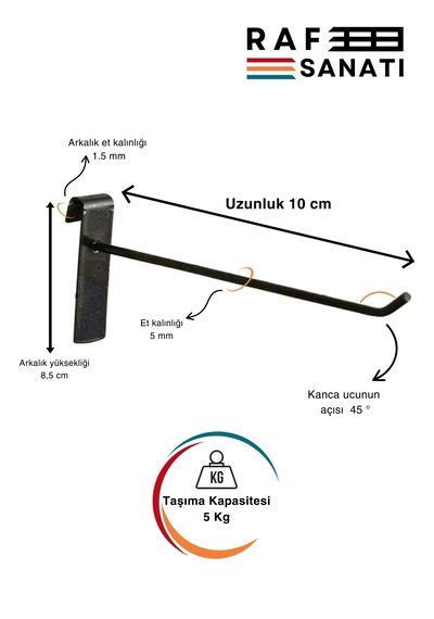 Siyah Tel Pano Kancası 10 Cm - Askı Kanca Raf Askısı Raf Aksesuar Tel Askı Çorap Kancası 10 Adet