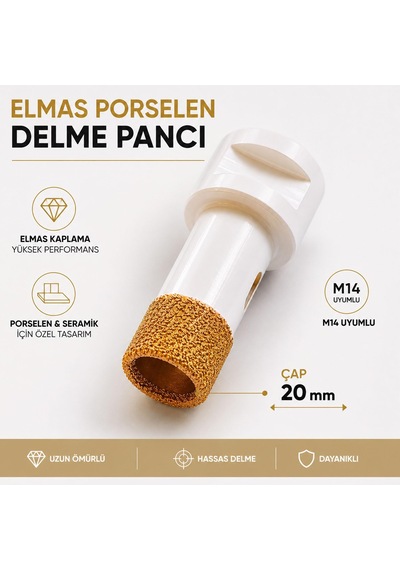 Seramik Granit Delme Pançı 20 Mm M14 Uyumlu Vakumlu Elmas Kesici Uç Porselen Fayans Delme Aparatı